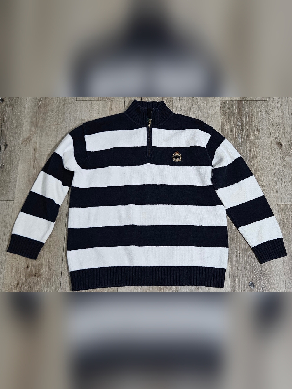 ralph lauren nautical sweater Womens Navy White Stripe Petite Large - Picture 2 of 9